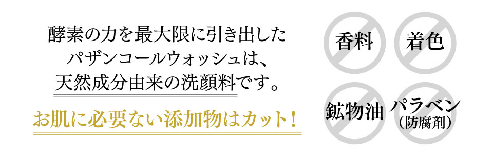 酵素の力を最大限に引き出したパザンコールウォッシュは、天然成分由来の洗顔料です。
