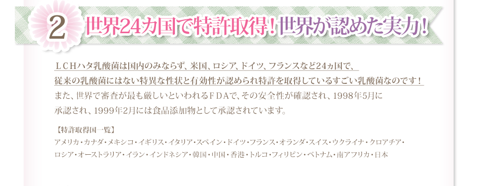 ２・世界２４カ国で特許取得！世界が認めた実力！