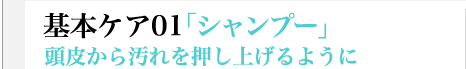 基本ケア01「シャンプー」　頭皮から汚れを押し上げるように