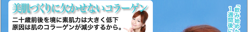 美肌づくりに欠かせないコラーゲン　二十歳前後を境に素肌力は大きく低下原因は肌のコラーゲンが減少するから。