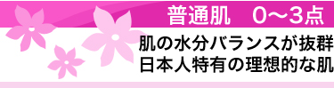 普通肌　0〜3点　肌の水分バランスが抜群日本人特有の理想的な肌