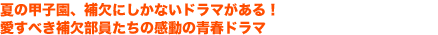 夏の甲子園、補欠にしかないドラマがある！愛すべき補欠部員たちの感動の青春ドラマ