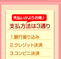 先払いがよりお得♪　支払方法は3通り