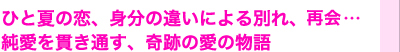 ひと夏の恋、身分違いによる別れ、再会…　純愛を貫き通す、奇跡の愛の物語