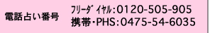 電話占い番号　フリーダイヤル：0120-505-905　携帯・PHS：0475-54-6035