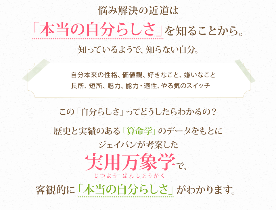 実用万象学で、客観的に「本当の自分らしさ」がわかります。