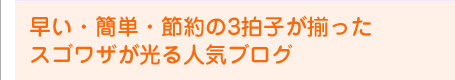 早い・簡単・節約の3拍子が揃ったスゴワザが光る人気ブログ